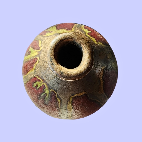 Burgundy Wine & Green Drip Glazed Small Round Ceramic Bud Vace - Picture 3 of 4